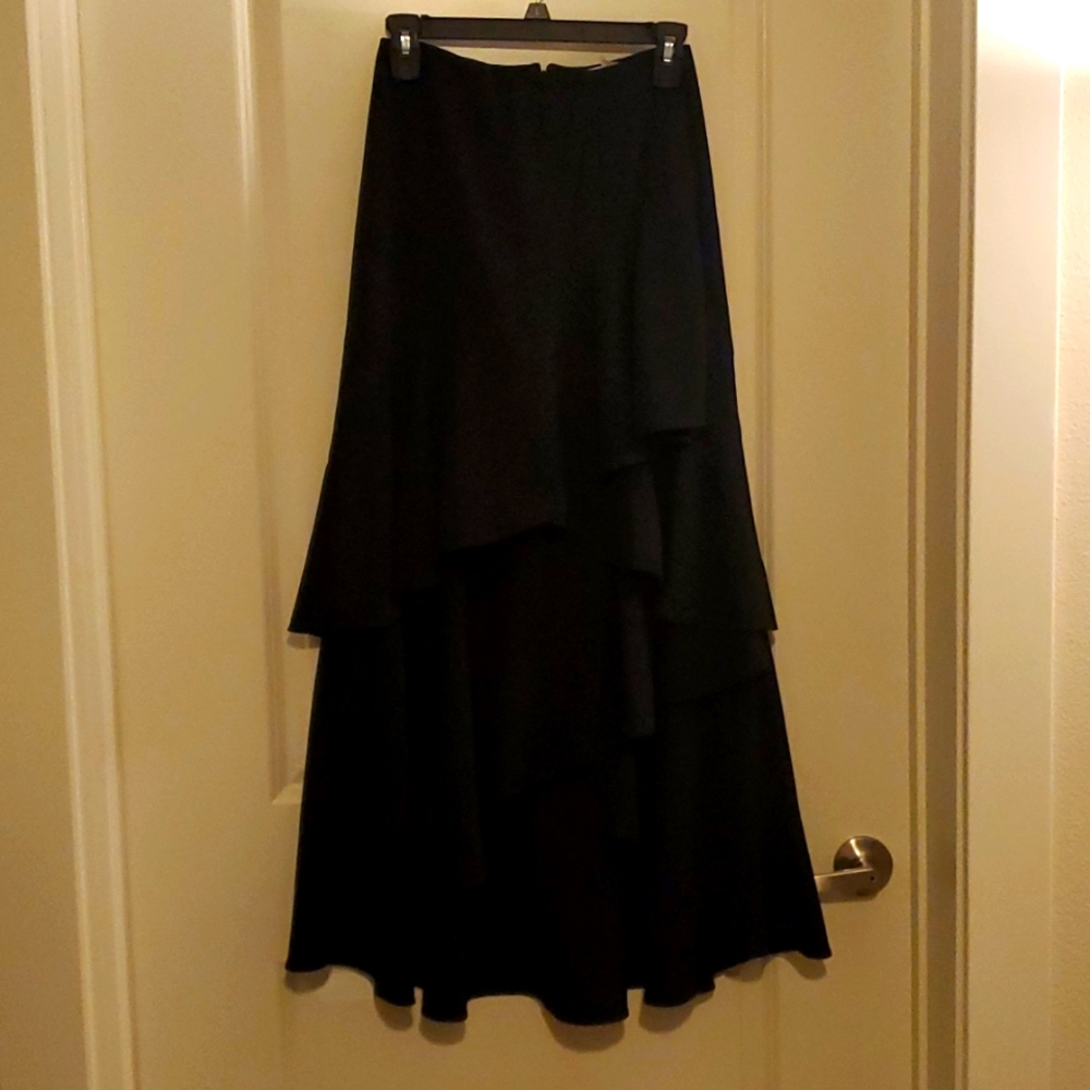 Alice + Olivia Black Maxi Ruffled Skirt US 0